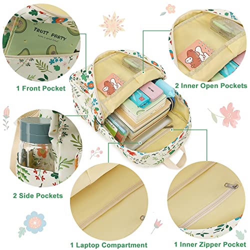 CAMTOP Preschool Backpack for Kids Girls Small Backpack Purse Kindergarten School Bookbags for Toddler Travel (Age 3-9 Year,Flowers Leaves Beige)