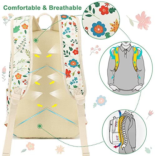 CAMTOP Preschool Backpack for Kids Girls Small Backpack Purse Kindergarten School Bookbags for Toddler Travel (Age 3-9 Year,Flowers Leaves Beige)