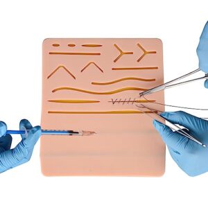 skillssist suture practice pad & injection iv training pad with 14 pre-cut wounds and 2 veins, 2-in-1 training pad for iv injection training & suturing practice for medical students and doctors
