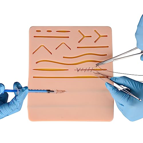 Skillssist Suture Practice Pad & Injection IV Training Pad with 14 Pre-Cut Wounds and 2 Veins, 2-in-1 Training pad for IV Injection Training & Suturing Practice for Medical Students and Doctors