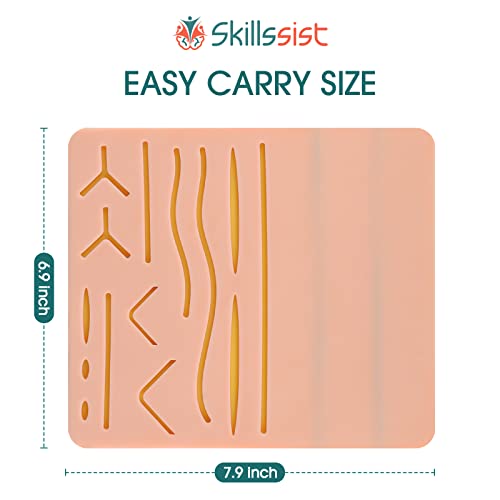 Skillssist Suture Practice Pad & Injection IV Training Pad with 14 Pre-Cut Wounds and 2 Veins, 2-in-1 Training pad for IV Injection Training & Suturing Practice for Medical Students and Doctors