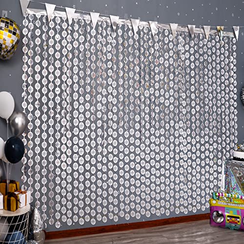 MANSTARSI Disco Party Decorations, 2 Pack Disco Ball Photo Booth Props,3.3x6.6 ft Silver Foil Fringe Curtains, Photo Backdrop for The 70s & 80s Party, Last Disco Bachelorette Party Decor