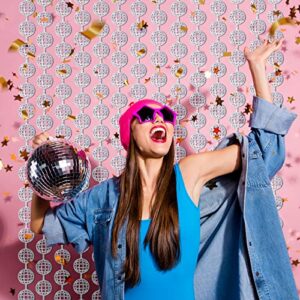 MANSTARSI Disco Party Decorations, 2 Pack Disco Ball Photo Booth Props,3.3x6.6 ft Silver Foil Fringe Curtains, Photo Backdrop for The 70s & 80s Party, Last Disco Bachelorette Party Decor