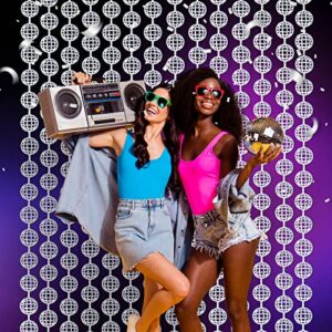 MANSTARSI Disco Party Decorations, 2 Pack Disco Ball Photo Booth Props,3.3x6.6 ft Silver Foil Fringe Curtains, Photo Backdrop for The 70s & 80s Party, Last Disco Bachelorette Party Decor