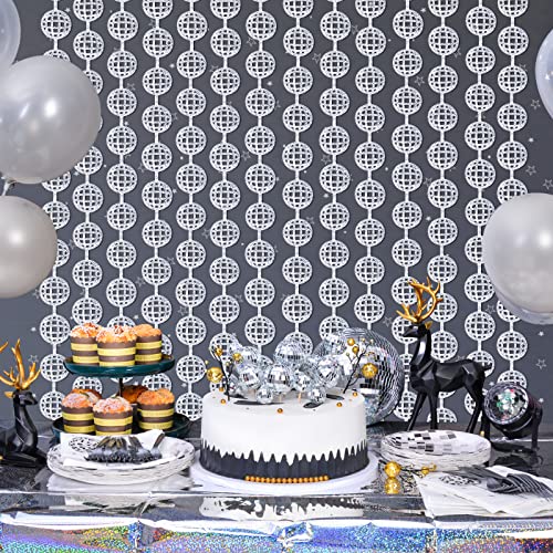 MANSTARSI Disco Party Decorations, 2 Pack Disco Ball Photo Booth Props,3.3x6.6 ft Silver Foil Fringe Curtains, Photo Backdrop for The 70s & 80s Party, Last Disco Bachelorette Party Decor
