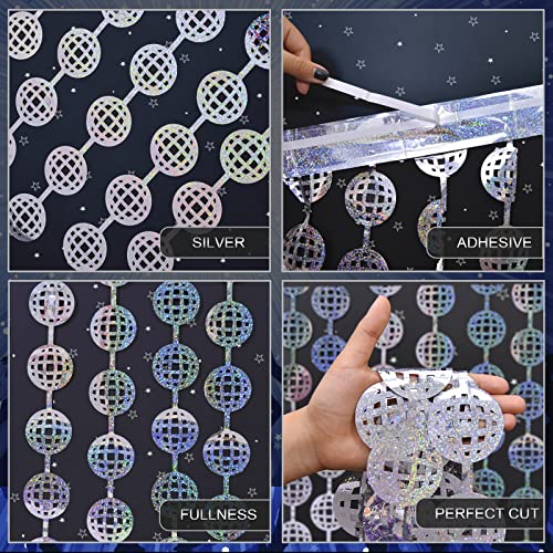 MANSTARSI Disco Party Decorations, 2 Pack Disco Ball Photo Booth Props,3.3x6.6 ft Silver Foil Fringe Curtains, Photo Backdrop for The 70s & 80s Party, Last Disco Bachelorette Party Decor