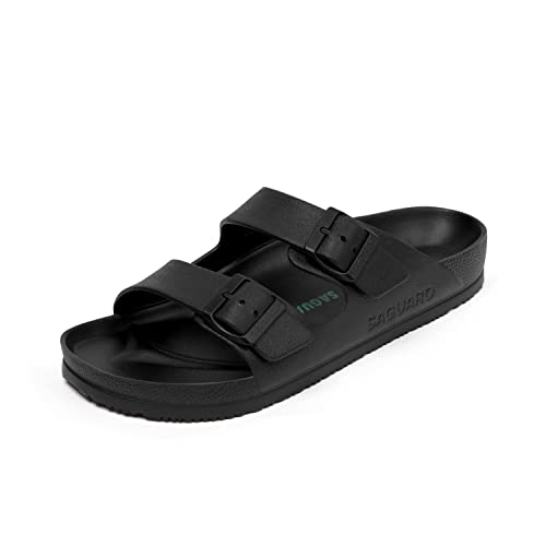 SAGUARO Men's Women's Comfort Double Buckle Sandals Lightweight Adjustable EVA Sandals with Rubble Sole Black