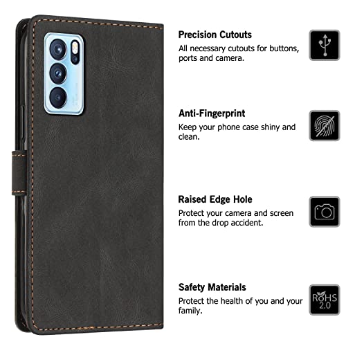 Protective Phone Cover Case Compatible with Oppo Reno 6Pro 5G Case, Reno 6Pro 5G Wallet Case Slim PU Leather Phone Case Flip Folio Leather Case Card Holders Shockproof Protective Case with Wrist Strap