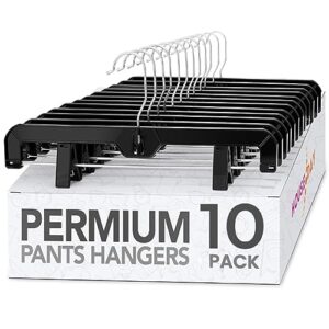 house day pants hangers -10 pack, skirt hangers for women pants hangers for men, black pants hangers with 360-swivel-hook, shorts hangers with adjustable clips hangers for pants, trousers, skirt, jean