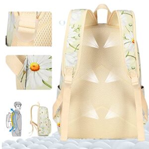 LEDAOU Backpack for Girls School Bag Kids Bookbag Teen Backpack Set Daypack with Lunch Bag and Pencil Case (White Daisy)