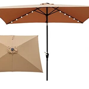 10ft Solar Led Outdoor Umbrella Outdoor Market Rectangle Umbrellas with Crank, Tilt Function Large Patio Umbrella with 26 Solar Lights Heavy Duty Sun Umbrella for Garden Deck Pool Patio (Style 2)