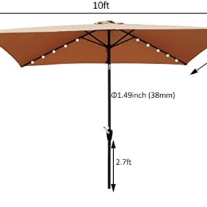 10ft Solar Led Outdoor Umbrella Outdoor Market Rectangle Umbrellas with Crank, Tilt Function Large Patio Umbrella with 26 Solar Lights Heavy Duty Sun Umbrella for Garden Deck Pool Patio (Style 2)