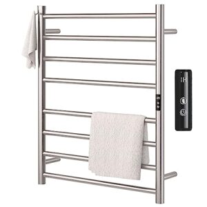 yitahome towel warmer heated towel rack, 8 bars wall mounted electric towel warmers for bathroom with led indicator, multi-level temperature and timer setting, plug-in/hardwired, silver