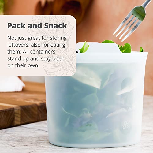 Greater Goods Reusable Silicone Containers for Food Storage, Freezer, Microwave, and Oven Safe Sandwich Containers, Designed in St. Louis (Complete Set of 4), Clear)