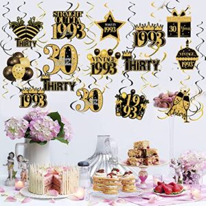 40 Pcs 30th Birthday Decorations Hanging Swirls for Men Women, Black and Gold Vintage 1993 Happy 30th Birthday Foil Swirls Party Supplies, Thirty Year Old Birthday Ceiling Hanging Decorations