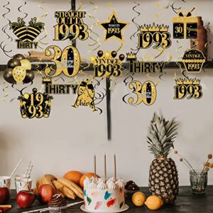 40 Pcs 30th Birthday Decorations Hanging Swirls for Men Women, Black and Gold Vintage 1993 Happy 30th Birthday Foil Swirls Party Supplies, Thirty Year Old Birthday Ceiling Hanging Decorations