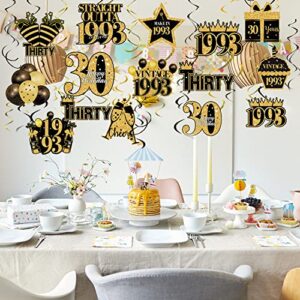 40 Pcs 30th Birthday Decorations Hanging Swirls for Men Women, Black and Gold Vintage 1993 Happy 30th Birthday Foil Swirls Party Supplies, Thirty Year Old Birthday Ceiling Hanging Decorations