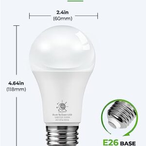 LOHAS Dusk to Dawn Sensor Light Bulbs Outdoor, A19 12W(100 Watt Equivalent) LED Bright Porch Lighting, Daylight White 5000K, 1100LM, Auto-On/Off, E26 Base for Outside, Garage, Patio, Yard, 2 Pack