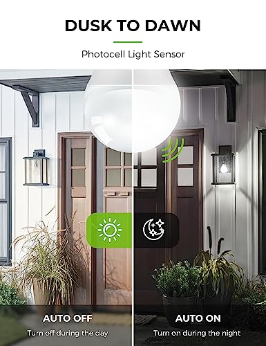 LOHAS Dusk to Dawn Sensor Light Bulbs Outdoor, A19 12W(100 Watt Equivalent) LED Bright Porch Lighting, Daylight White 5000K, 1100LM, Auto-On/Off, E26 Base for Outside, Garage, Patio, Yard, 2 Pack