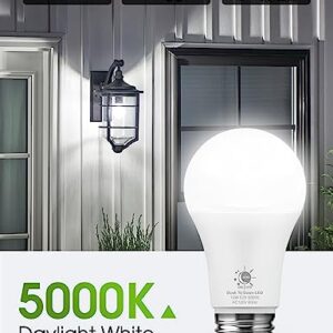 LOHAS Dusk to Dawn Sensor Light Bulbs Outdoor, A19 12W(100 Watt Equivalent) LED Bright Porch Lighting, Daylight White 5000K, 1100LM, Auto-On/Off, E26 Base for Outside, Garage, Patio, Yard, 2 Pack