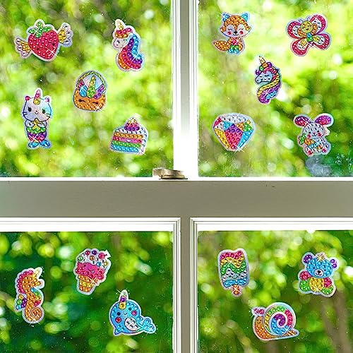 48pcs Diamond Painting Stickers, Art and Crafts Big Gem Art Set for Kids Ages 4-6 6-8 8-12 Boy Girls 5D Sparkle Dot Suncatcher Kit Toys Gift for Birthday Party Halloween Christmas Goodie Bag Fillers