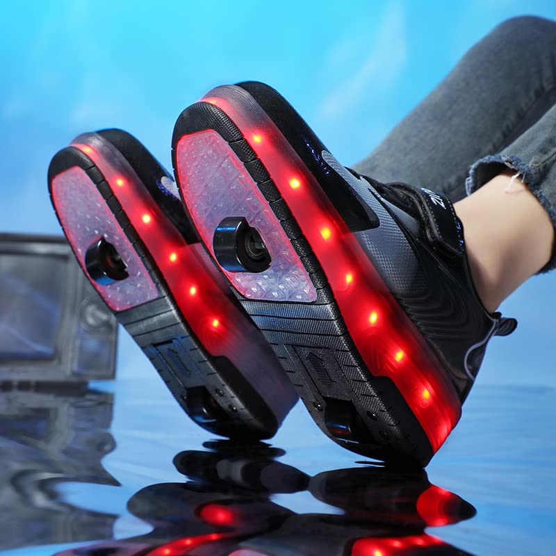 Ehauuo Roller Skates Shoes with USB Charging, Light Up Kid Wheels Shoes Rechargeable LED Flashing Roller Shoes Girls Boys Sneakers for Birthday Christmas Children Gift