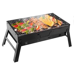 folding portable barbecue charcoal grill, stainless steel barbecue desk tabletop outdoor lightweight smoker grill for outdoor cooking camping hiking picnics beach garden grilling