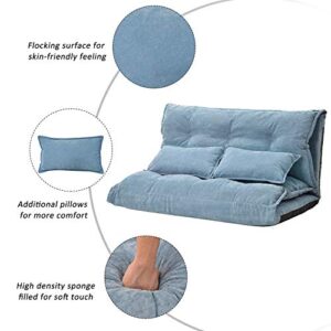 Merax Floor Sofa, Foldable Lazy Sofa Sleeper Bed with 2 Pillows, Adjustable Lounge Sofa Gaming Sofa Floor Couches 5-Position for Bedroom, Living Room, and Balcony, Blue