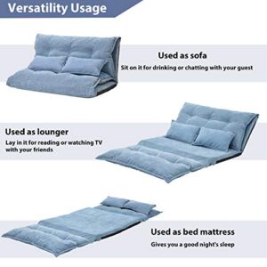 Merax Floor Sofa, Foldable Lazy Sofa Sleeper Bed with 2 Pillows, Adjustable Lounge Sofa Gaming Sofa Floor Couches 5-Position for Bedroom, Living Room, and Balcony, Blue