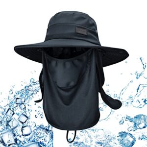 sukeen cooling bucket hat with detachable neck flap and face mask, sun hat with upf 50+,for fishing hiking garden desert