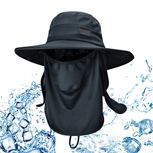 Sukeen Cooling Bucket Hat with Detachable Neck Flap and Face Mask, Sun Hat with UPF 50+,for Fishing Hiking Garden Desert