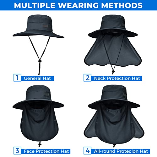 Sukeen Cooling Bucket Hat with Detachable Neck Flap and Face Mask, Sun Hat with UPF 50+,for Fishing Hiking Garden Desert