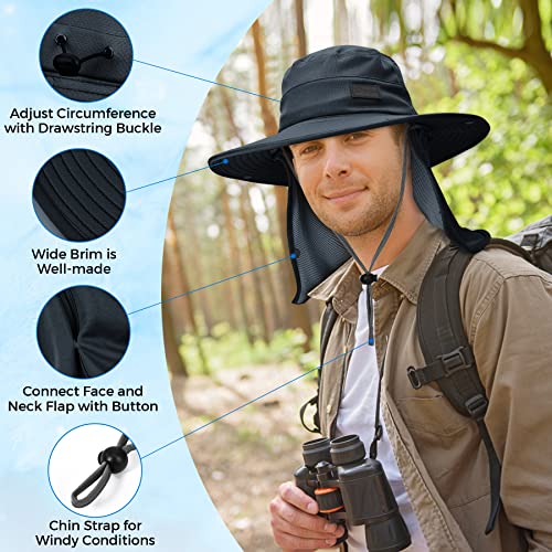 Sukeen Cooling Bucket Hat with Detachable Neck Flap and Face Mask, Sun Hat with UPF 50+,for Fishing Hiking Garden Desert