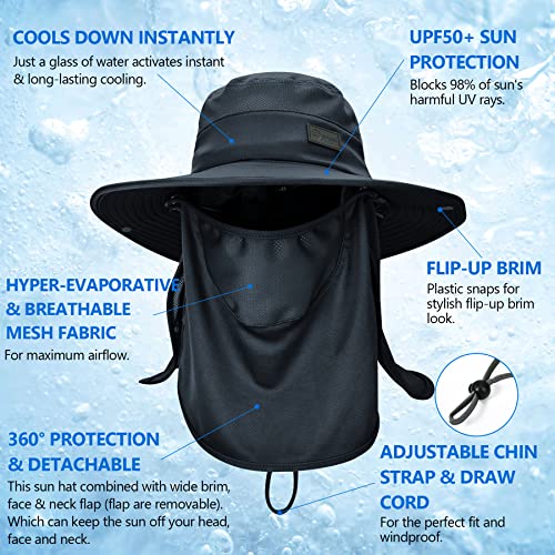 Sukeen Cooling Bucket Hat with Detachable Neck Flap and Face Mask, Sun Hat with UPF 50+,for Fishing Hiking Garden Desert