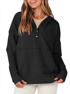 anrabess women casual henley hoodies oversized sweatshirt ribbed knit long sleeve shirts buttons v neck loose baggy sweater hooded pullover fashion 2023 fall clothes 1064heise-s black