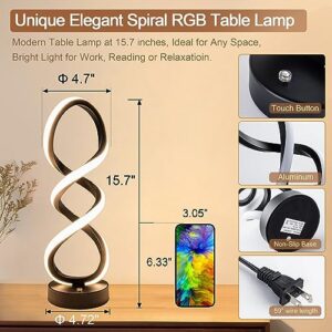 Adebime Modern Table Lamp, 7 Colors 10 Light Modes Spiral Design Table Lamp, Touch Dimmable Nightstand Lamp, Unique Bedside Lamp for Living Room, Bedroom, Cool Lamps for Ideal Gift, Black