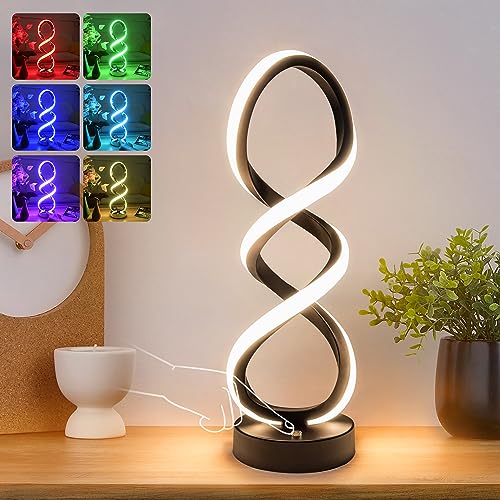 Adebime Modern Table Lamp, 7 Colors 10 Light Modes Spiral Design Table Lamp, Touch Dimmable Nightstand Lamp, Unique Bedside Lamp for Living Room, Bedroom, Cool Lamps for Ideal Gift, Black