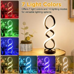 Adebime Modern Table Lamp, 7 Colors 10 Light Modes Spiral Design Table Lamp, Touch Dimmable Nightstand Lamp, Unique Bedside Lamp for Living Room, Bedroom, Cool Lamps for Ideal Gift, Black