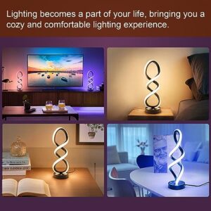 Adebime Modern Table Lamp, 7 Colors 10 Light Modes Spiral Design Table Lamp, Touch Dimmable Nightstand Lamp, Unique Bedside Lamp for Living Room, Bedroom, Cool Lamps for Ideal Gift, Black