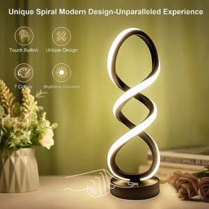 Adebime Modern Table Lamp, 7 Colors 10 Light Modes Spiral Design Table Lamp, Touch Dimmable Nightstand Lamp, Unique Bedside Lamp for Living Room, Bedroom, Cool Lamps for Ideal Gift, Black