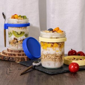 HOXHA Overnight Oats Containers With Lids And Spoon Glass Mason Jars Reusable With 12 Oz Measurement Marks For Cereal Yogurt And Parfait