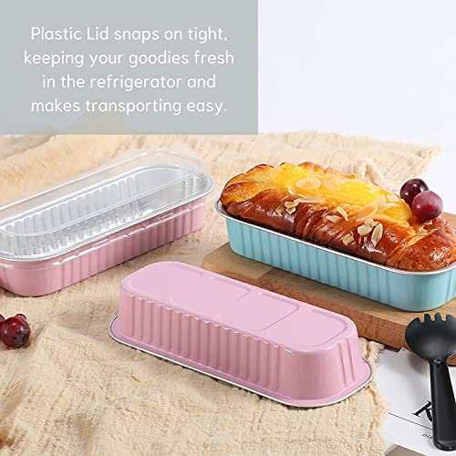 Findful Mini Loaf Baking Pans with Lids And Spoons (100 Pack, 6.8oz) Rectangle Aluminum Foil Baking Pans Tins Containers - Cupcake Containers Wrappers Cheesecake Creme Brulee Ramekins