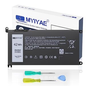 myiyae 42wh wdx0r replacement laptop battery for dell inspiron 15 5568 5567 5570 7579, 11.4v wdxor standard rechargeable li-ion battery for dell inspiron 13 7378 latitude 3180 3380 3590 vostro 5581
