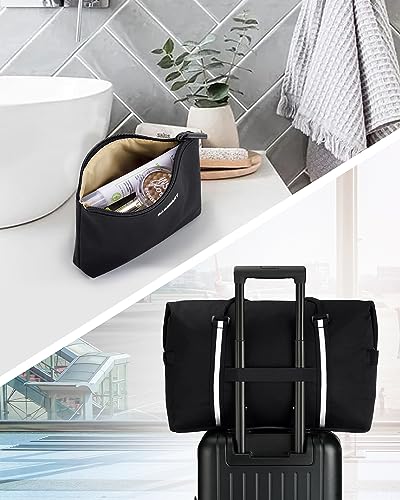 BAGSMART Travel Duffle Bag for Women, Multi Pockets Carry On Weekender Overnight Bag, Foldable Travel Tote Bag for Personal Items, Black