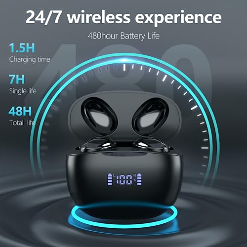 ZUFUPU Wireless Earbuds Bluetooth 5.3 Headphones 48H Playback LED Power Display Earphones with Wireless Charging Case IPX7 Waterproof in-Ear Earbuds with Mic for TV Smart Phone Computer Laptop Sports