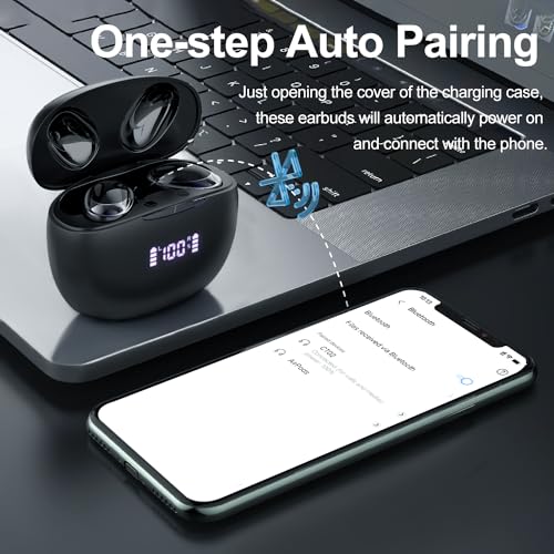 ZUFUPU Wireless Earbuds Bluetooth 5.3 Headphones 48H Playback LED Power Display Earphones with Wireless Charging Case IPX7 Waterproof in-Ear Earbuds with Mic for TV Smart Phone Computer Laptop Sports