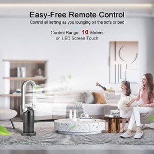 Ocean Loong Bladeless Tower Fan and Air Purifier in one, 9 Speeds & 9 Hs Timer Quiet Cooling Fan, 120 ° Oscillating Bladeless Fan with Remote, 29 inch Powerful Floor Fan for Bedroom Room -Gray