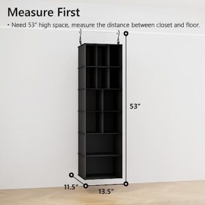 SUOCO Hanging Closet Organizer and Storage with Dividers, 12 Compartments Clothes Shoes Accessories Shelf for Wardrobe, Nursery, Cloakroom or RV, Black, 1 Pack