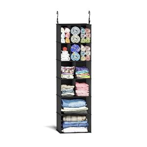 suoco hanging closet organizer and storage with dividers, 12 compartments clothes shoes accessories shelf for wardrobe, nursery, cloakroom or rv, black, 1 pack