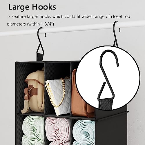 SUOCO Hanging Closet Organizer and Storage with Dividers, 12 Compartments Clothes Shoes Accessories Shelf for Wardrobe, Nursery, Cloakroom or RV, Black, 1 Pack